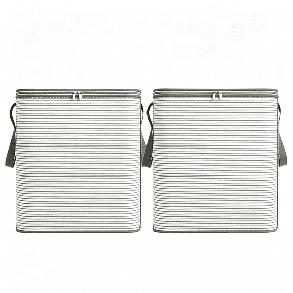 Jiasling 2 Pack Large Capacity Foldable Closet Storage Bag, Gray Striped