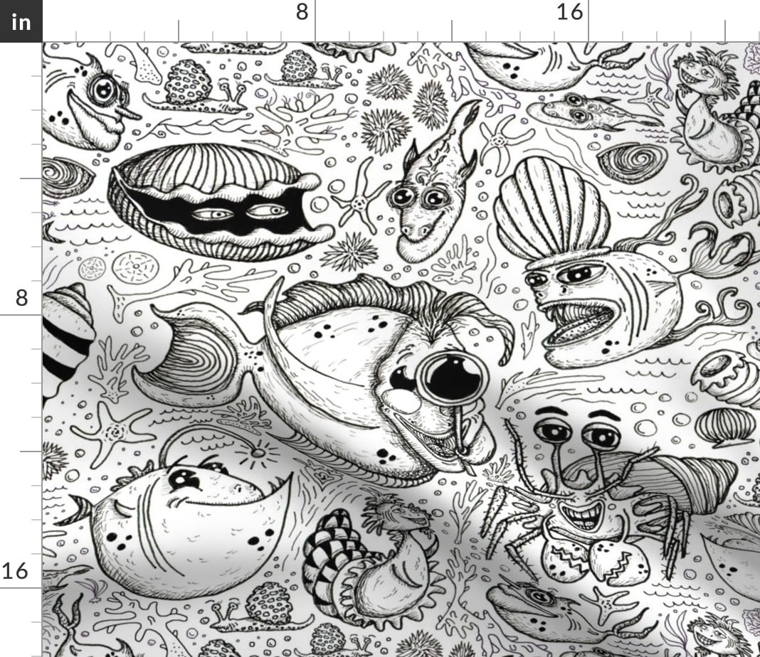 Spoonflower Fabric - Black White Fish Shells Sea Ocean Nature Animals Cartoon Beach Printed on Minky Fabric Fat Quarter - Sewing Quilt Backing Plush Toys Spoonflower Fabric - Black White Fish Shells Sea Ocean Nature Animals Cartoon Beach Printed on Minky Fabric Fat Quarter - Sewing Quilt Backing Plush Toys