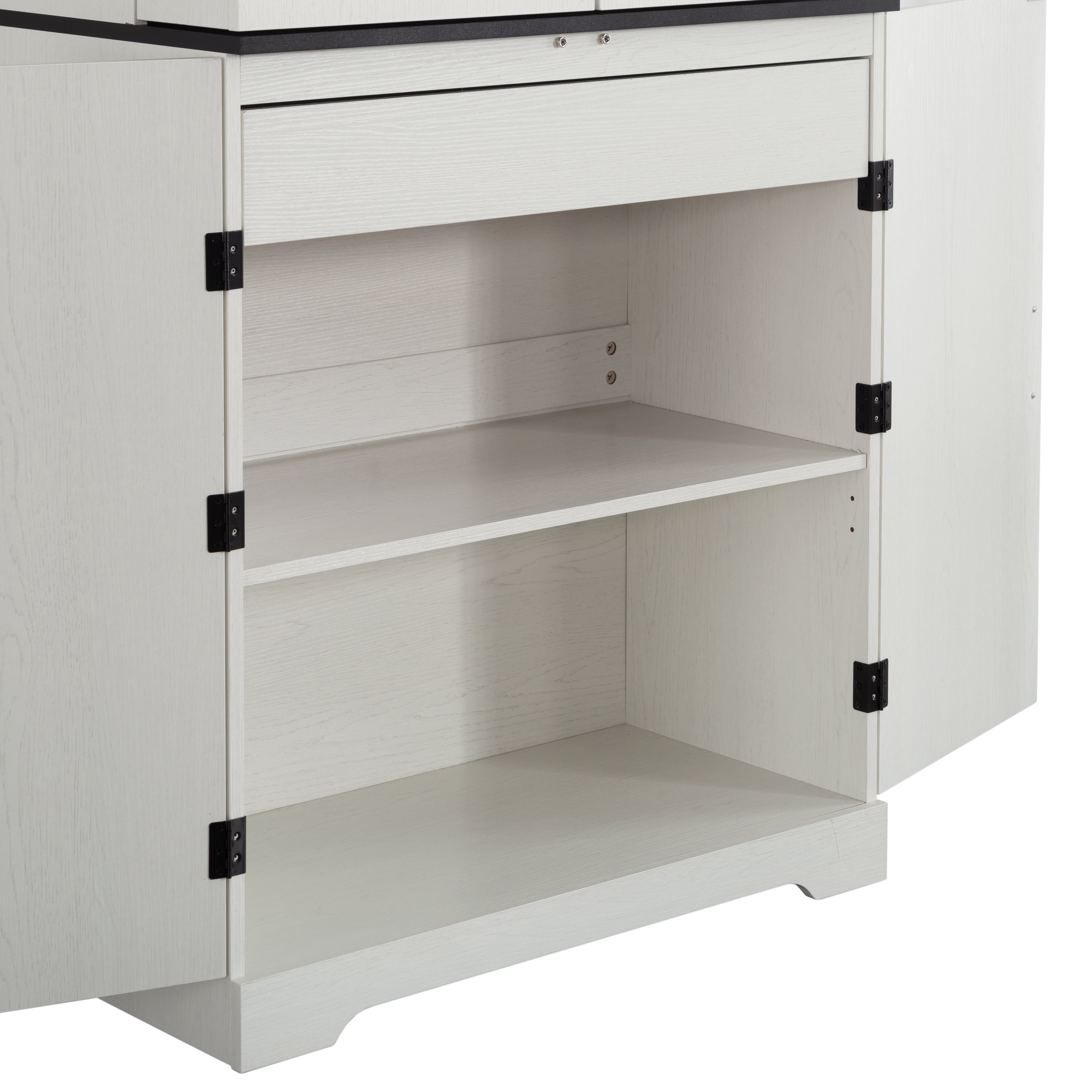Gewnee 67.7” Kitchen Pantry, with 2 Door Panels Each Having 3 Layers, and All 4 Doors Can Be Magnetically Closed. Matte Metal Handles .