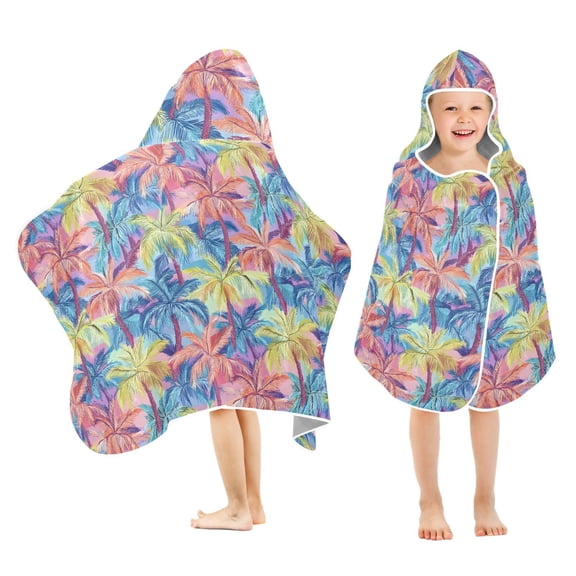 Toddler Hooded Beach Towel 24x50 Kids Bath Towels Soft Quick Dry for Swim Pool Boys Girls Colorful Palm Tree