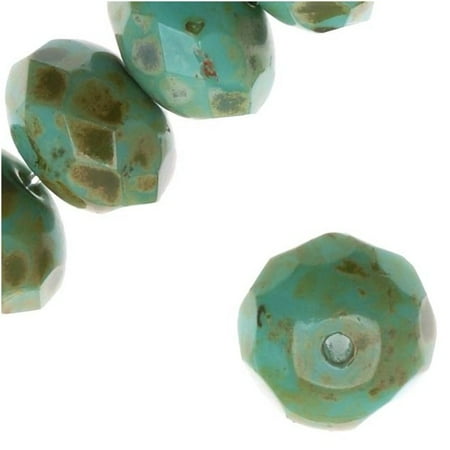 Rondelle Czech Glass Beads Czech Fire Polished Glass, Donut Rondelle Beads 8.5x5.5mm 'Turquoise/Full Coat Picasso' /12 ()