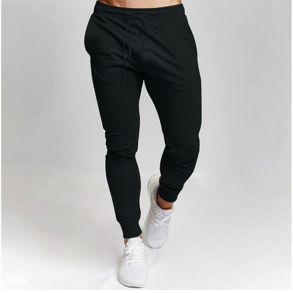 CLOISE Men's Sweatpants Big and Tall Elastic Bottom Black Sports Jogger Pants Baggy Breathable Stretch Sweatpants Drawstring Elastic Waist Comfort Trousers Cozy Solid Sweatpants with Pockets XL