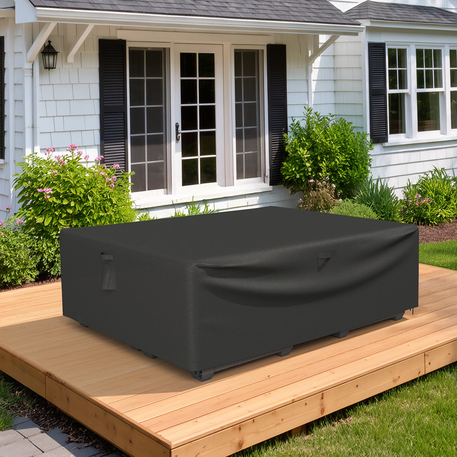 Dovov Patio Furniture Covers, Waterproof Rectangular Outdoor Furniture Covers Heavy Duty Outdoor Couch Sectional Sofa Set Cover Patio Table Covers with 4 Windproof Buckles, 90"x64"x28"