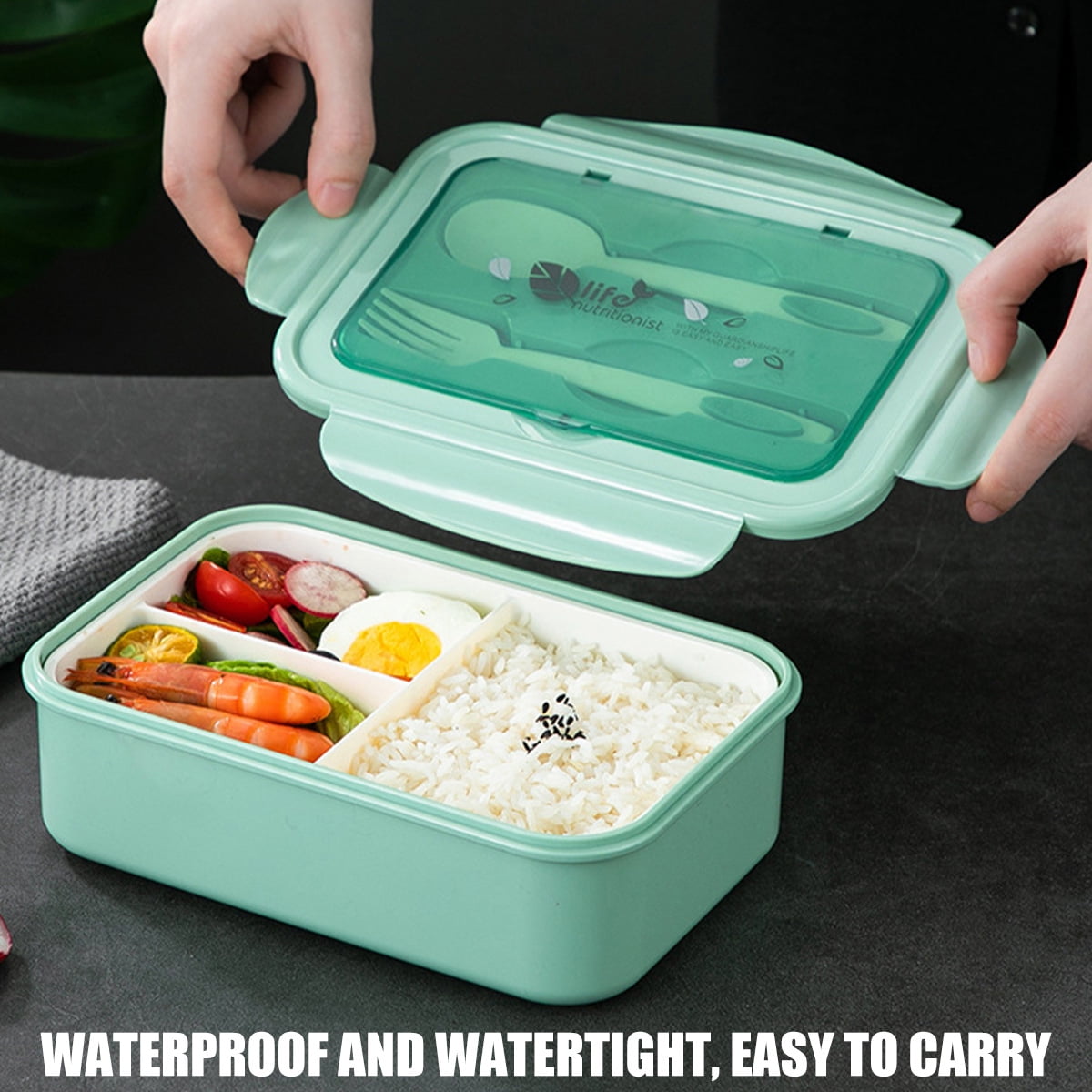 Lunch Box With Cutlery Set And Sauce Cups, Microwave Safe Bento Box, 3 / 4  Compartments Food Container, For School Students And Office Workers,  Kitchen Gadgets, Kitchen Accessories, Travel Accessories - Temu