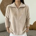 thumbnail image 2 of Sewkxo Women's Lightweight Warm Zip Up Long Sleeve Soft Plush Jacket Casual Faux Fur Lapel Collar Zipper Coat Fall Winter Clothes,Beige 2XL, 2 of 5