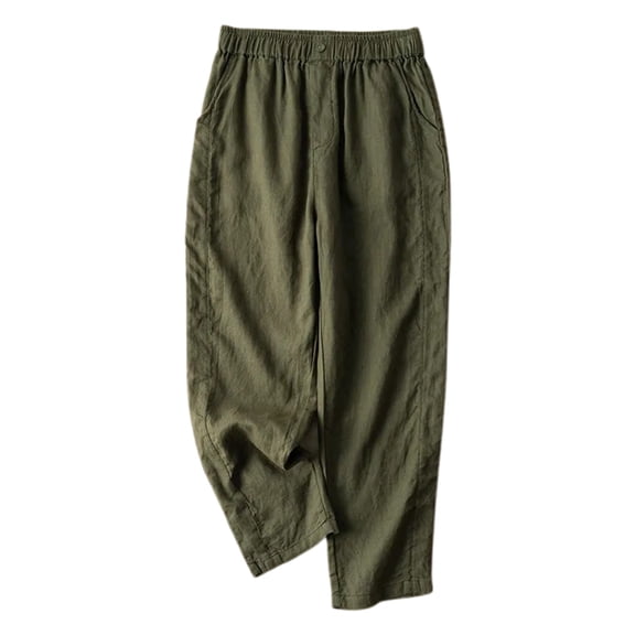 Dpytoraw Women's Summer Solid Color Pocket Loose Elastic Haren Versatile Casual Pants Pull-On Casual Pants Women Army Green L