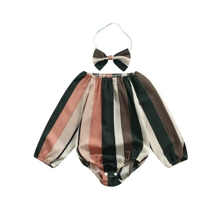 

Qiylii Baby Color Block Romper Off Shoulder Long Sleeve Bodysuit+Headband