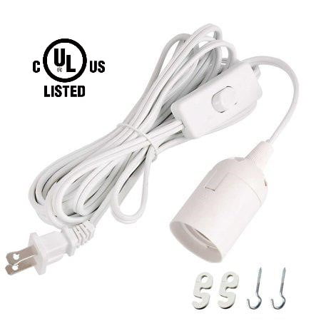 E27 Bulb Socket Lamp Light Cord with Two Prong US Plug and On//Off Switch 2pk HDE 12 ft Extension Hanging Pendant Light Two Pack E26