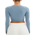 thumbnail image 4 of Solid Color Long Sleeve Women‘s Cropped Tops with Navel Show, 4 of 5