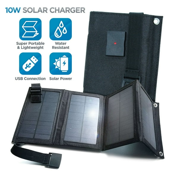 Ultra-Portable & Powerful 10W Solar Charger, Black - Lightweight, Rugged & Water Resistant – USB Power Output for Phones, Tablets, etc.
