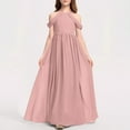 thumbnail image 4 of OGLCCG Girl's Chiffon Junior Bridesmaid Dresses Off Shoulder Floor Length Pageant Formal Dress for Teen Girls Halter Sleeveless Ball Gowns 3-14 Years, 4 of 4