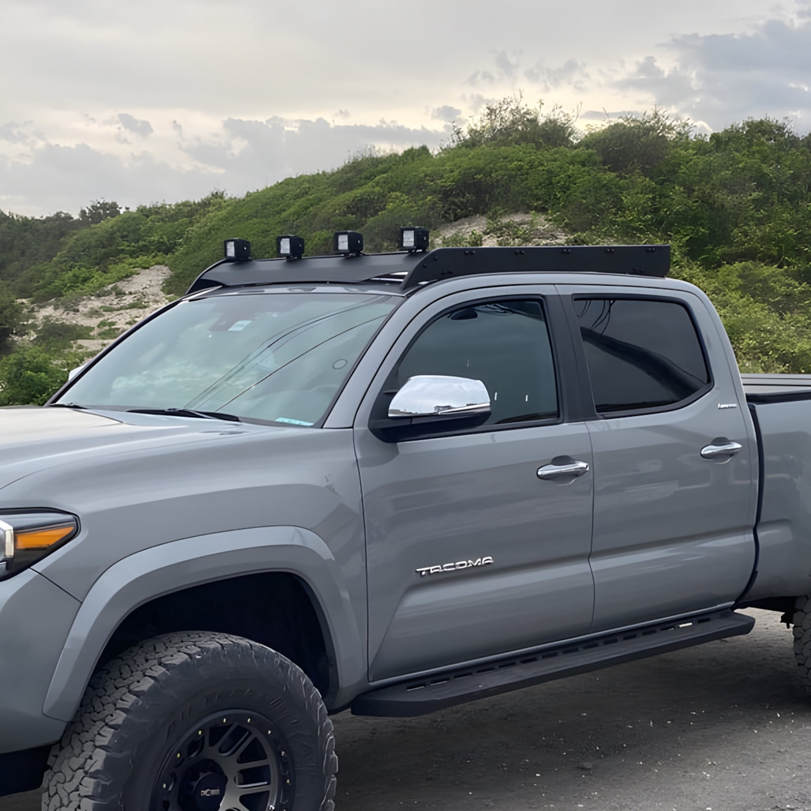 TOKMOWIN Top Roof Rack Cargo Carrier Fit Toyota Tacoma 2005-2023 Double Cab,Roof Rack Luggage Crossbars Come with 4 X 18W LED Lights