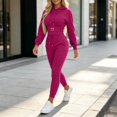 thumbnail image 6 of Women's 2‑Piece Tracksuit Set, Letter‑Embroidered Cropped Hooded Sweatshirt with Drawstring & High‑Waist Cuffed Jogger Pants, Solid‑Color Sporty Outfit for Daily Workout Commute Hot Pink XS(XS), 6 of 8