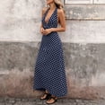 thumbnail image 4 of Iyufng Deep V-Neck Polka Dot Print Maxi Dresses for Women Backless Strap Up Stretch Dress, 4 of 9