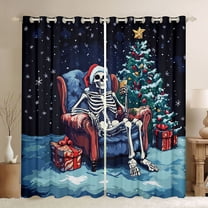 Homewish Gothic Skeleton Skull Black Out Curtains, Mystic Christmas Eve Curtains Pack of 2 (42x63 Each), Cartoon Xms Tree Bedroom Curtains, Black Out Curtains Room Decor