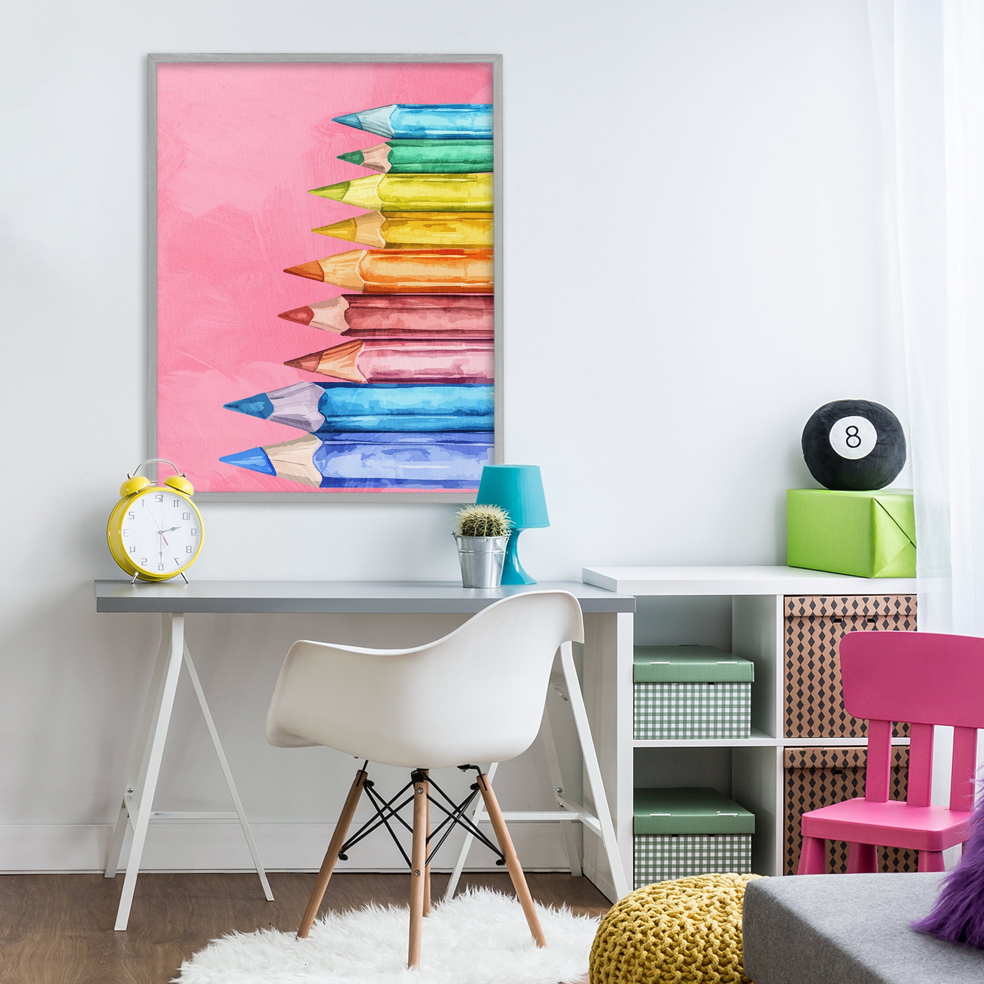 Stupell Industries Vibrant Pencils on Pink Gray Framed Giclee Art, design by Kim Allen