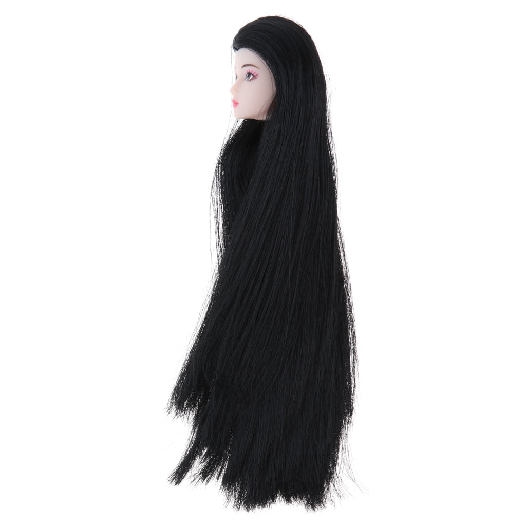 Fibre Craft Doll Long Straight Black Synthetic Wig 11 1/2 In Head New in Package 