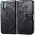 thumbnail image 1 of Étui à Rabat, Fleurs Embossées Papillon en Cuir PU, Étui à Rabat Magnétique avec Support, Porte-Cartes, Dragonne, Portefeuille, Sac à Main pour iPhone 12 / 12Pro 6.1 (Noir), 1 of 6