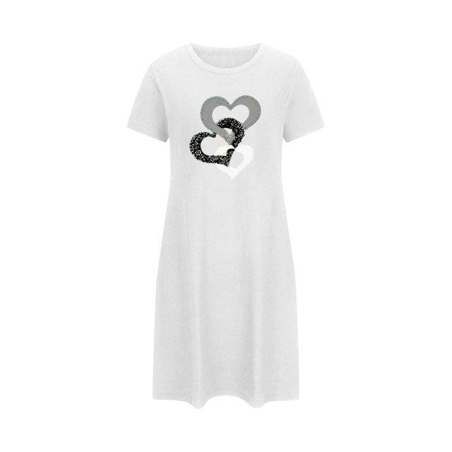 fheaev Chemises de Nuit pour Femmes Grande Taille Imprimé de la Saint-Valentin Chemise de Nuit Décontractée à Manches Courtes Robe de Sommeil Ample Confortable Pyjama Col Rond Chemises de Nuit Douce Tenue de Nuit