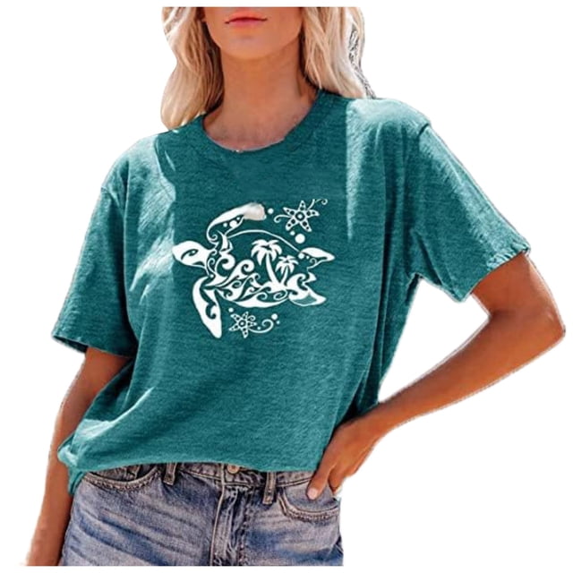 LUOGENLI T-shirts pour Femmes T-shirts Décontractés pour Femmes Imprimé Tortues de Mer Col Rond Manches Courtes t-Shirt Haut T-shirts Graphiques pour Femmes TTG Grand Vert de la Saint-Patrick TTG