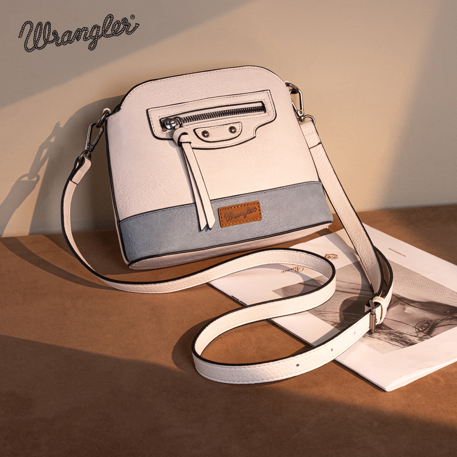 Wrangler Small Crossbody Bags for Women Shoulder Cute Purses and Handbags with Adjustable Strap, Beige-Jean