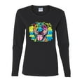thumbnail image 2 of Cute Happy Smiling Dog Rainbow Pitbull Dog Lover Womens Graphic Long Sleeve T-Shirt, Black, Small, 2 of 3