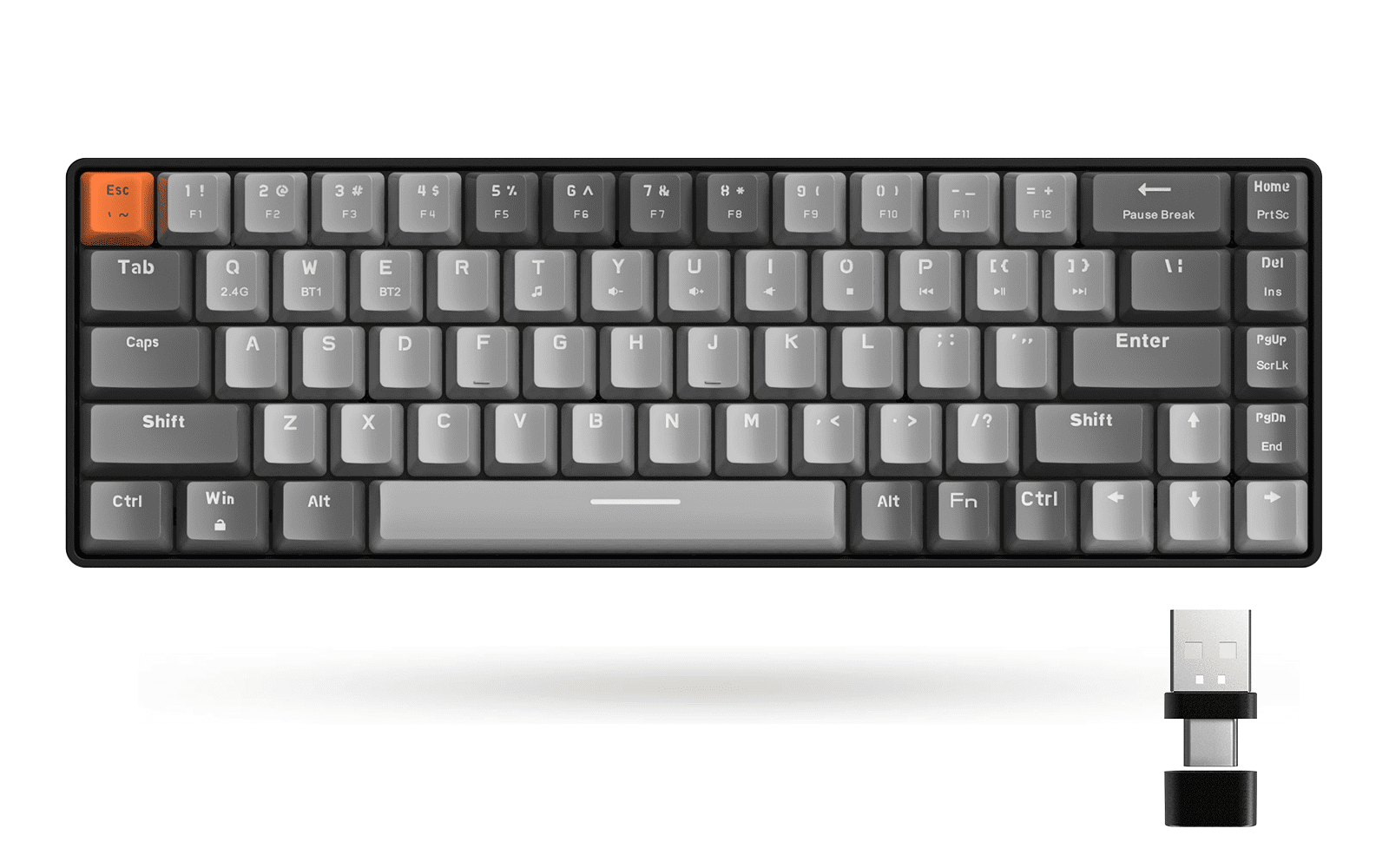 K68 60% Wireless Mechanical Keyboard, Bluetooth 5.0/2.4GHz Compact 68 Keys Red Switch for PC