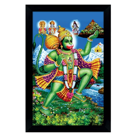 IBA Indianbeautifulart Lord Hanuman Picture Frame Religious Poster Black Wall Frame Deity Photo Frame Wall Decor For Home/ Office/ Temple-6 x 8 Inches