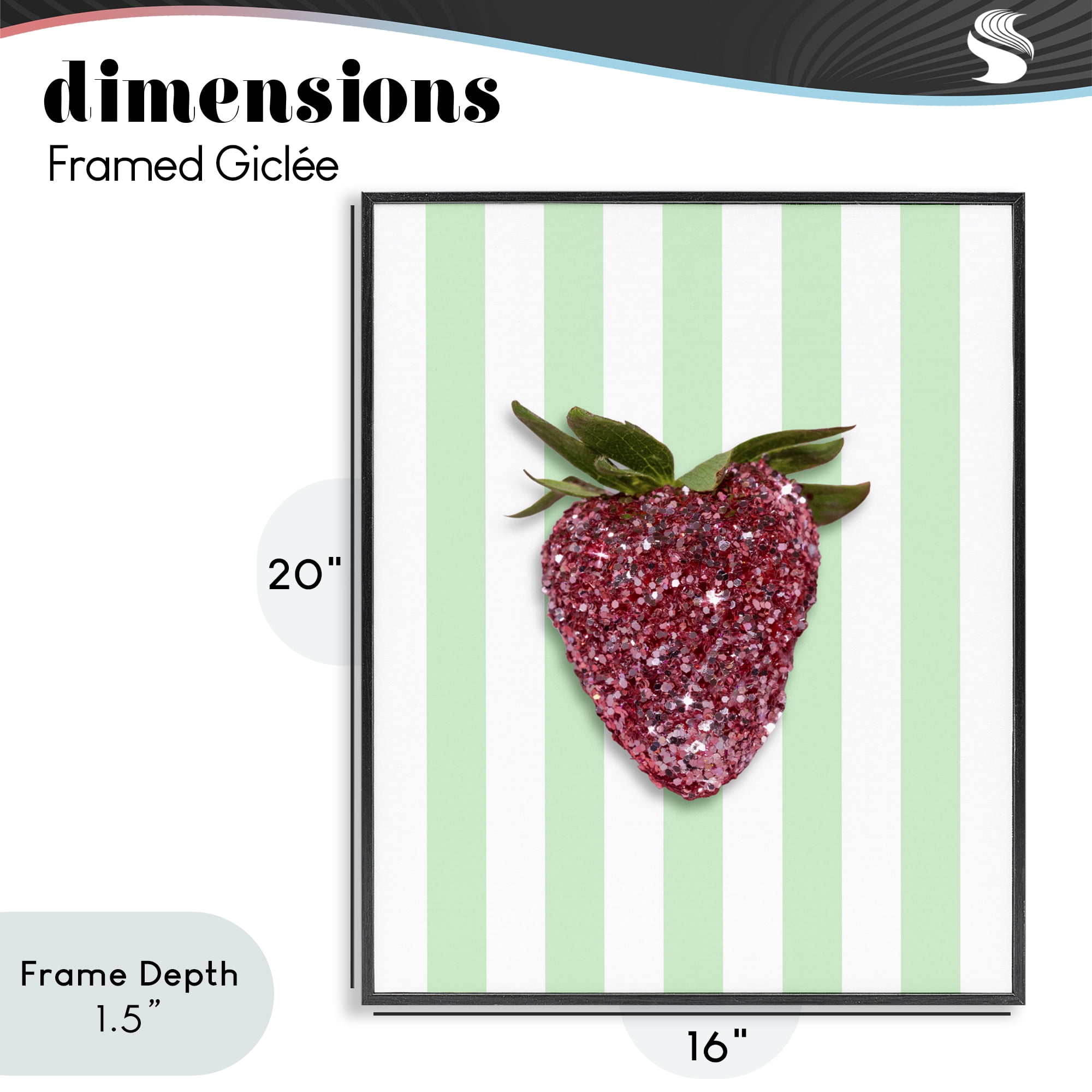Stupell Industries Glimmer Cherry on Green Stripes Black Framed Giclee Art, design by LISH Creative