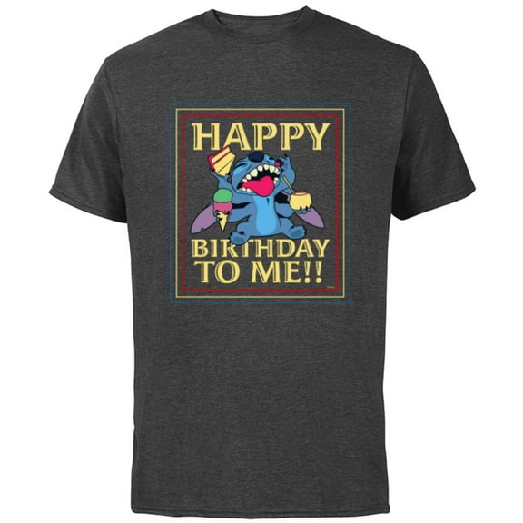 Disney Lilo & Stitch 4-Armed Treats “Happy Birthday to Me!!” - Short Sleeve Cotton T-Shirt for Adults - Customized-Charcoal