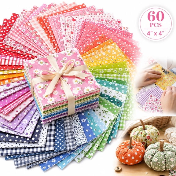 Rongsi-60 Pcs 4" x 4"(10cm x 10cm) Assorted Craft Fabric Bundle Squares Patchwork Fabric Sets for DIY Sewing Scrapbooking Quilting Dot Pattern