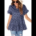 thumbnail image 1 of Blusas Bohemias de con Cuello en V, Corta, Fruncidas y Estampados Al Azar para Mujer, Estilo Casual, Color Azul Marino, Talla L, 1 of 10