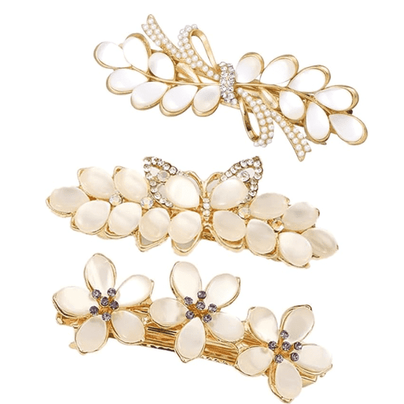 Flower Opal Hair Clips, Wanfoou 3Pcs Vintage Rhinestone Hair Barrettes, Glittering Fashion Exquisite Flower Crystal Hair Clips, Christmas Wedding Bridal Hair Decorative Accessories for Women Girl