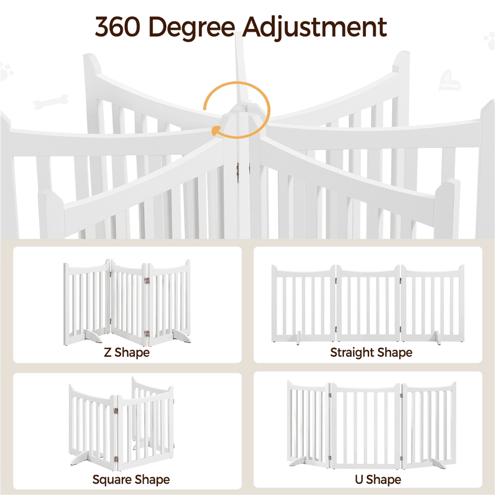 Alden Design 24″ Tall 3 Panels Freestanding Wooden Dog Gate for Small Pet Dogs, White