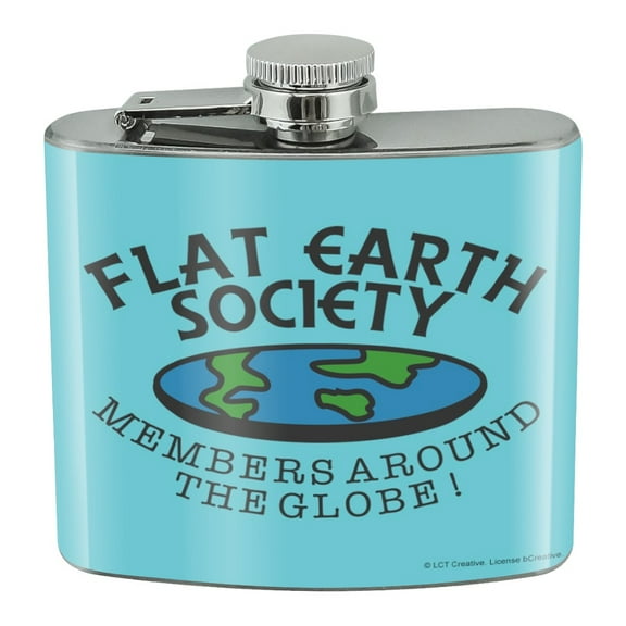 Flat Earth Society Members Around the Globe Funny Humor Stainless Steel 5oz Hip Drink Kidney Flask