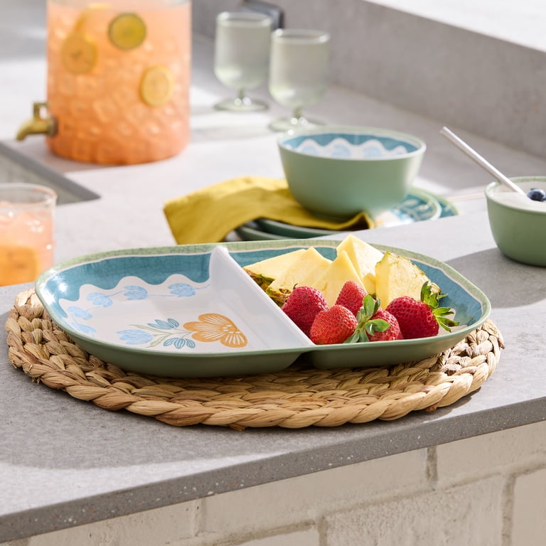 Better Homes & Gardens Floral Green Divided Serving Tray, Reusable