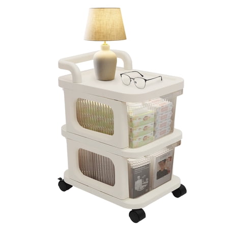 3 Tier Storage Cart Plastic Drawer Cart Medium Home Rolling Storage Organizer with Clear Drawers and Removeable Casters White Frame