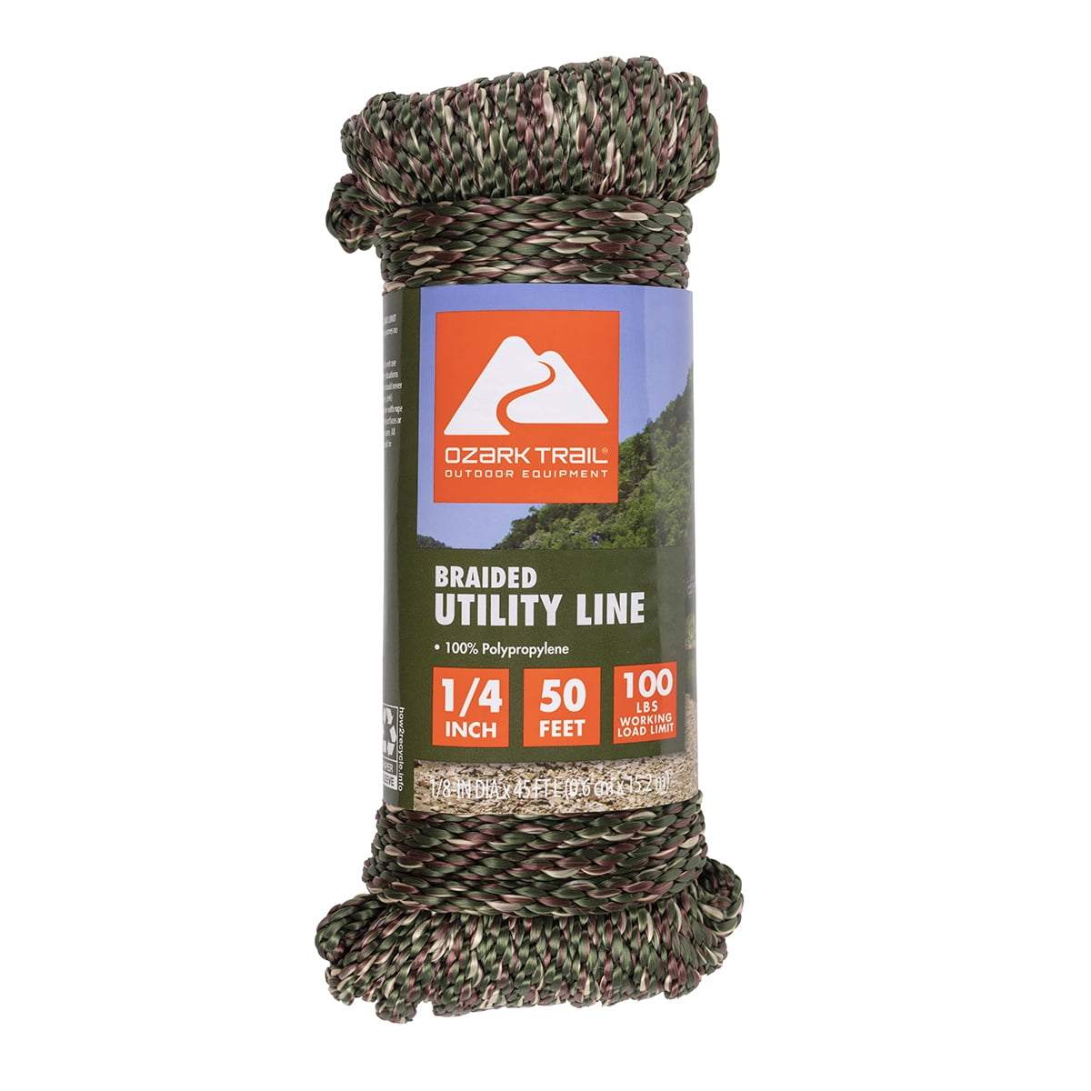 (2 pack) Ozark Trail 1/4 in x 50 ft Braided Polypropylene Utility Dock Line, Floating Marine and General Purpose Rope