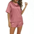 thumbnail image 5 of Tnhcen Women's Satin Silky Pajamas Set Short Sleeve T-shirt With Shorts Nightwear Home Clothes Set S-XL, 5 of 5
