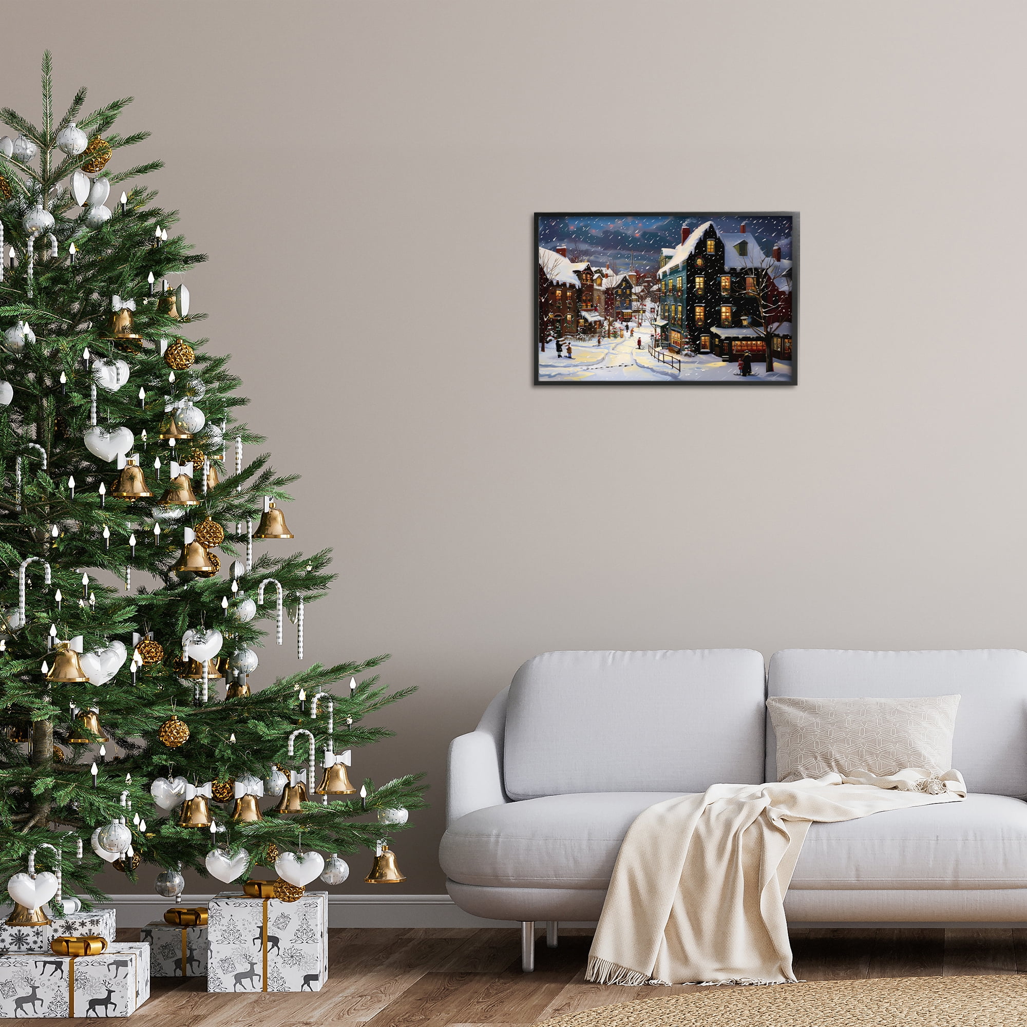 Stupell Industries Frozen Urban Charm Town & City Painting Black Framed Art Prints Wall Art, 24 x 16