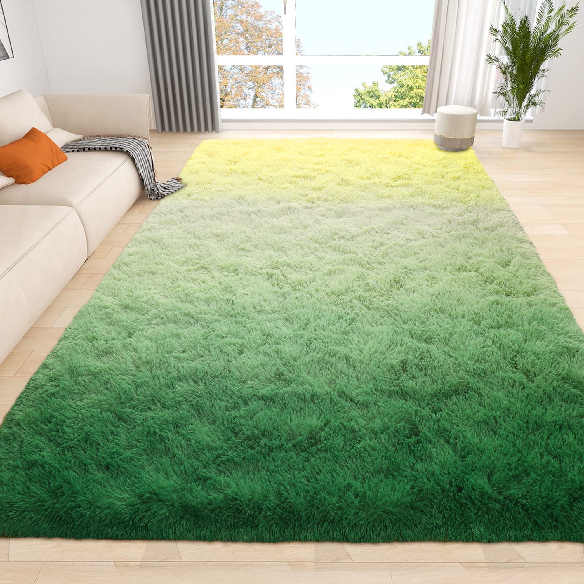 Junovo Gradient Modern Rugs Shaggy Rug Carpets for Bedroom, Living Room,Kids Room,4'x6',Gradient Green
