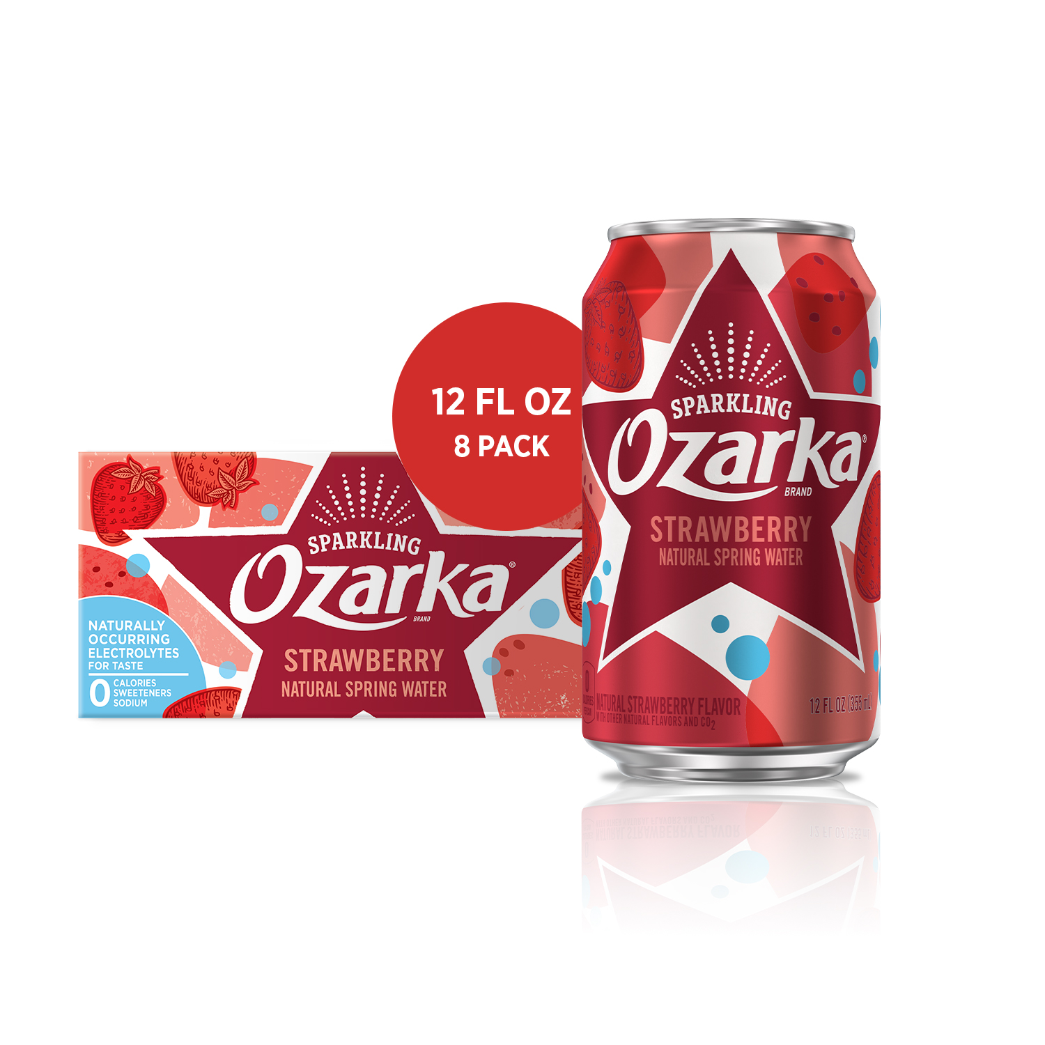 Ozarka Sparkling Water, Summer Strawberry, 12 oz. Cans (8 Count ...