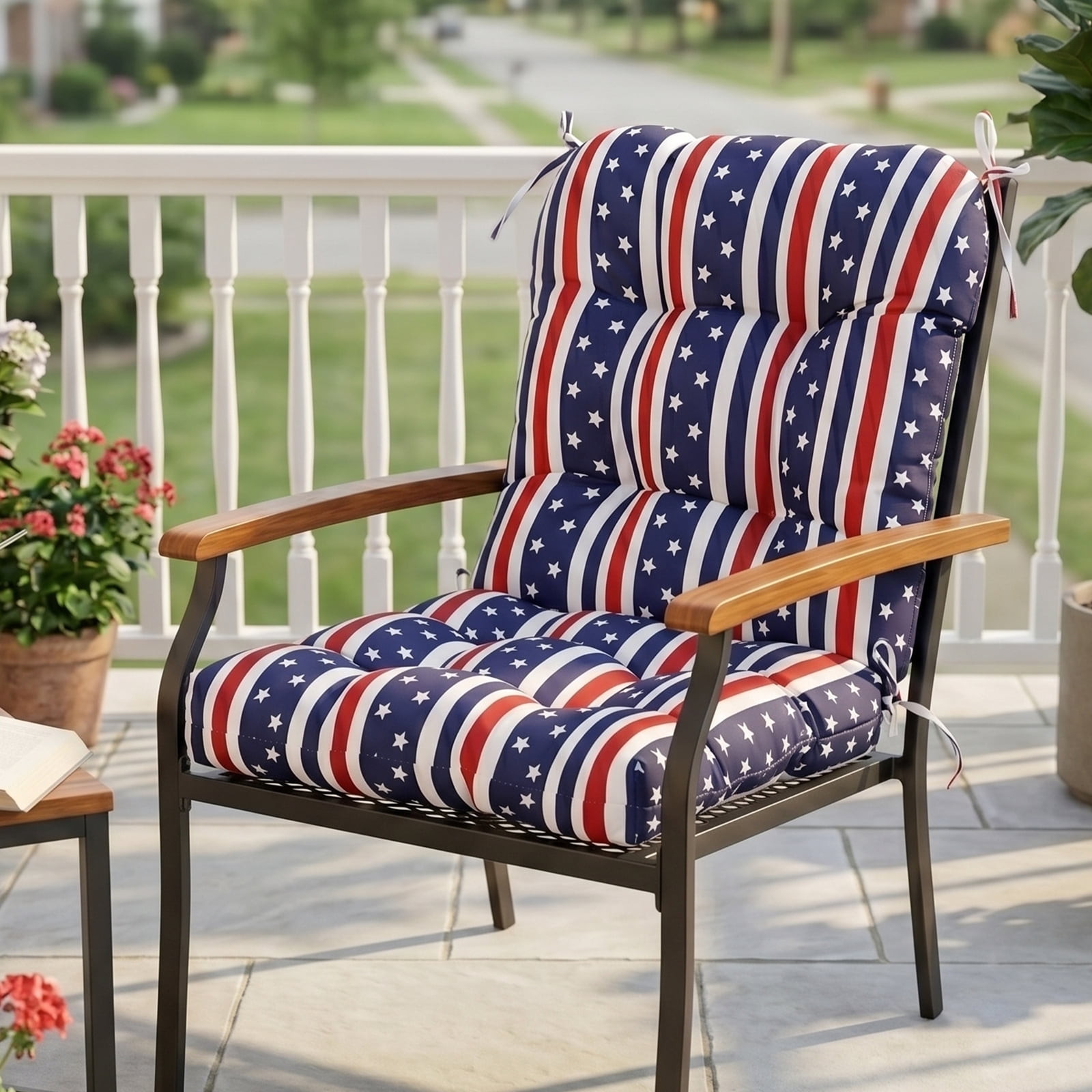 EAGLE PEAK Tufted Outdoor/Indoor Seat/Back Chair Cushion, Set of 2, 42 x 21 in, American Flag