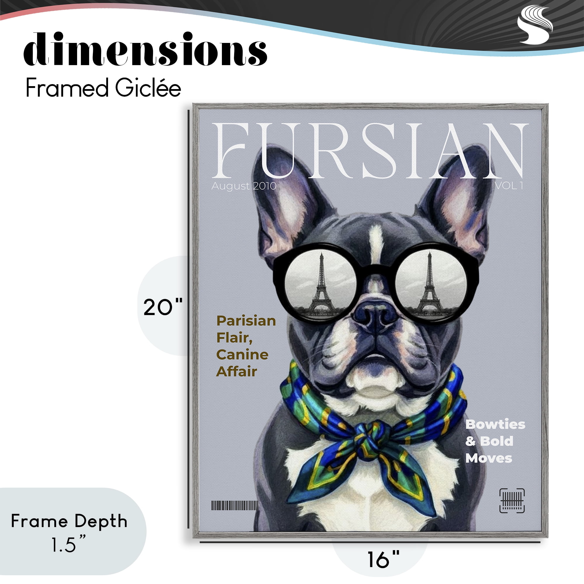 Stupell Industries Fursian Dog Fashion Magazine Gray Framed Giclee Art, design by A Barefoot Stylist