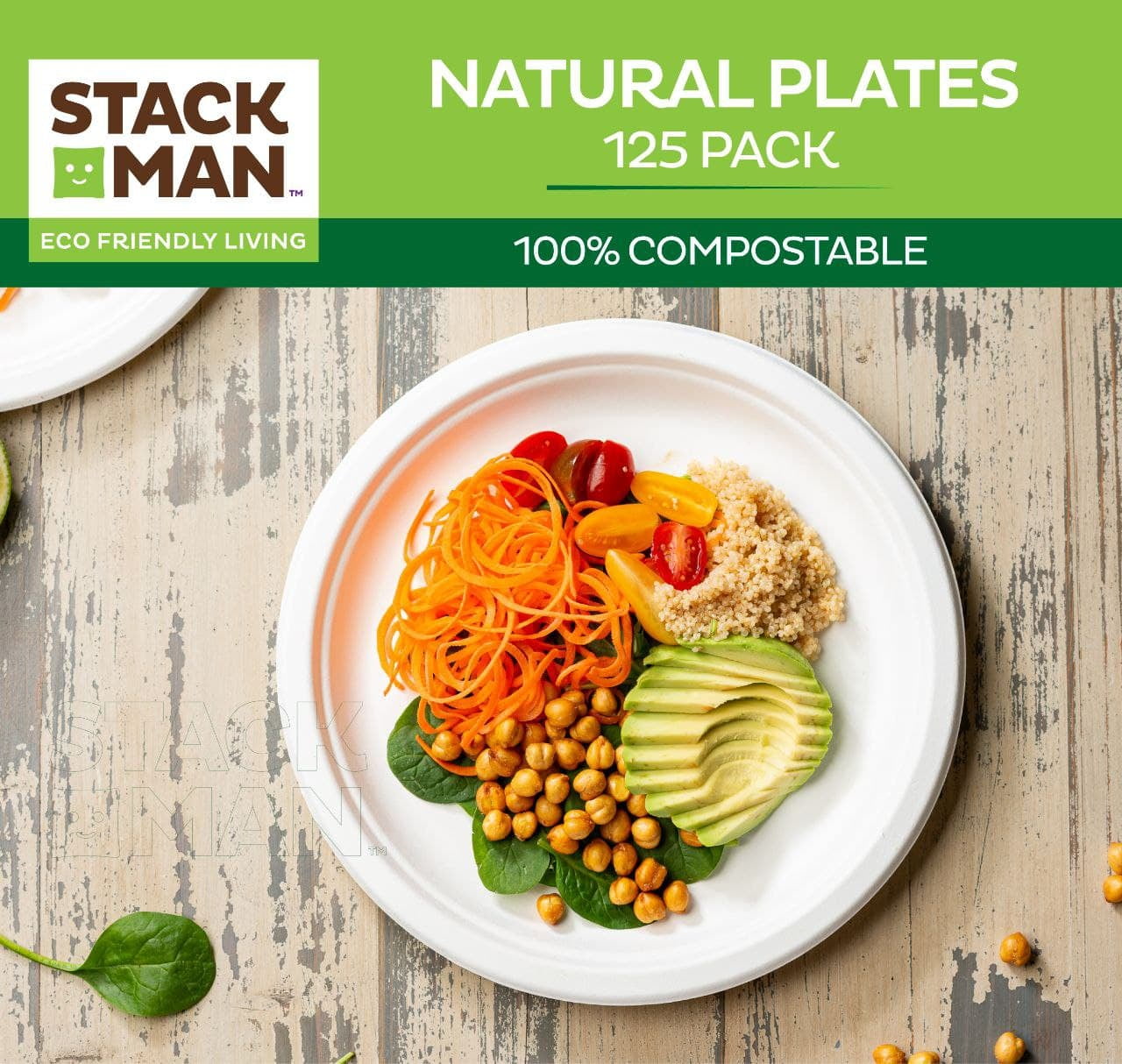 Stock Your Home 100% Compostable Paper Plates White 9 Inch (125-Count)  Heavy Duty Dinner Plate Disposable Biodegradable Eco-Friendly Sturdy, Made  of