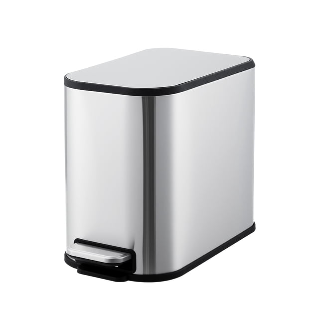 Stainless Steel 5L Step Trash Can, Compact Vertical Garbage Bin with Removable Inner Bucket,Fingerprint Resistant, for Bathroom, Bedroom, Kitchen & Office