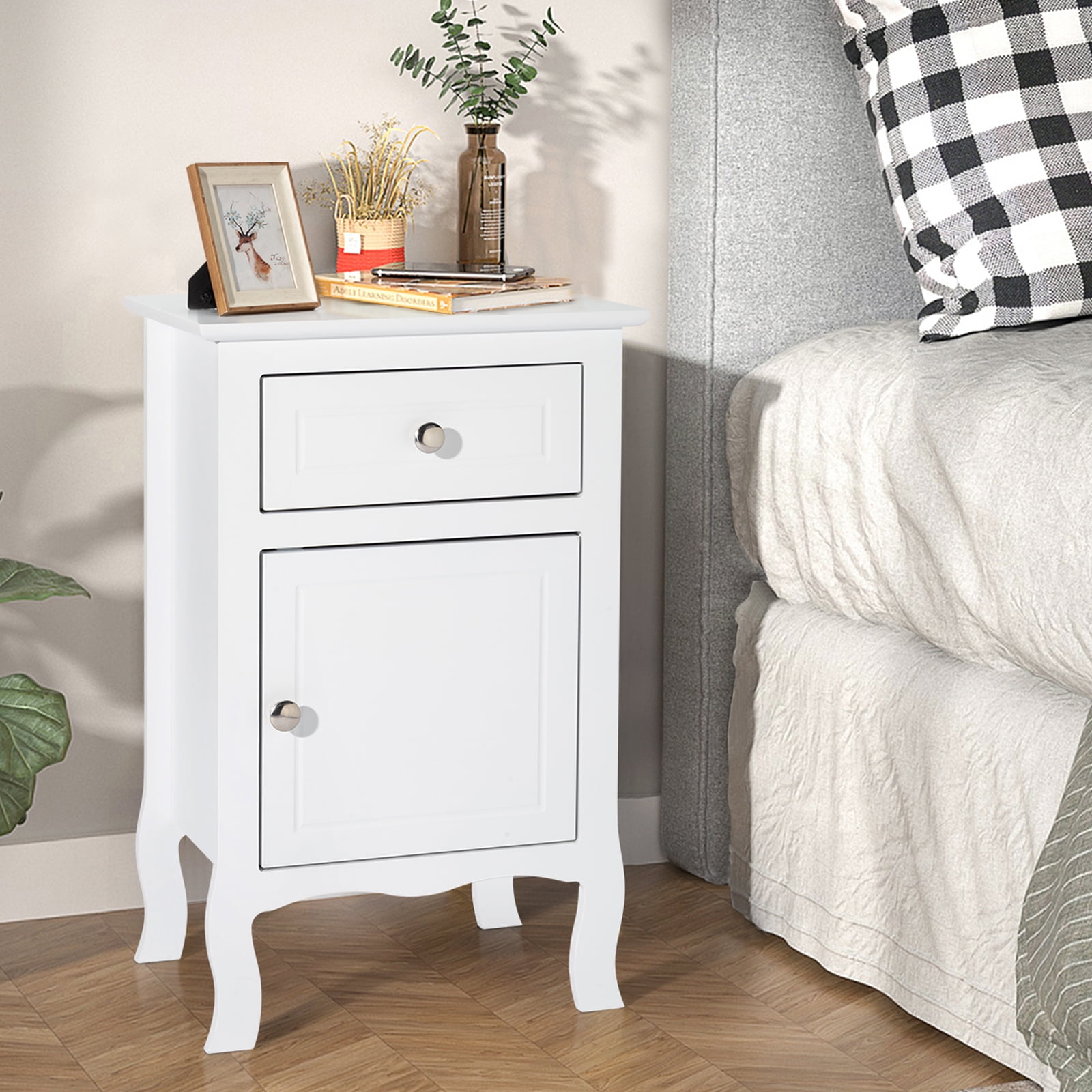 UWRNite Wood Nightstand with Drawer for Bedroom, One Drawer One Door