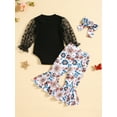 thumbnail image 2 of Bagilaanoe 3pcs Newborn Baby Girl Pants Set Long Sleeve Ribbed Romper Tops + Print Flare Trousers + Headband 3M 6M 12M 18M 24M Infant New Year Clothes, 2 of 9