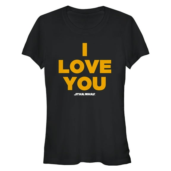 Junior's Star Wars Princess Leia I Love You  Graphic Tee Black Small