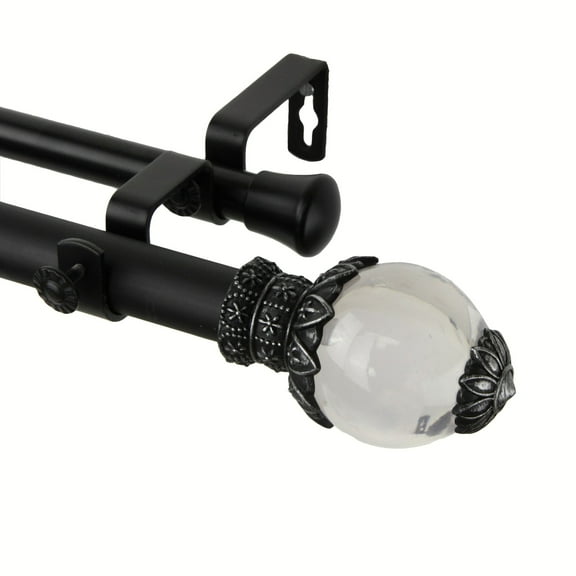 90.25" Black and White Solid Contemporary Double Curtain Rod